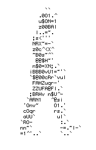 Animación en arte ASCII de una figura humana caminando construida íntegramente con caracteres alfanuméricos de texto plano