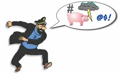 Viñeta clásica del Capitán Archibald Haddock gritando con gorra de marinero y bocadillo de cómic