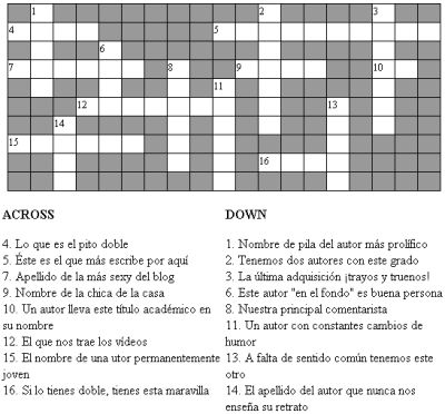 Cuadrícula gráfica de un crucigrama con casillas blancas y negras numeradas para rellenar con letras y definiciones